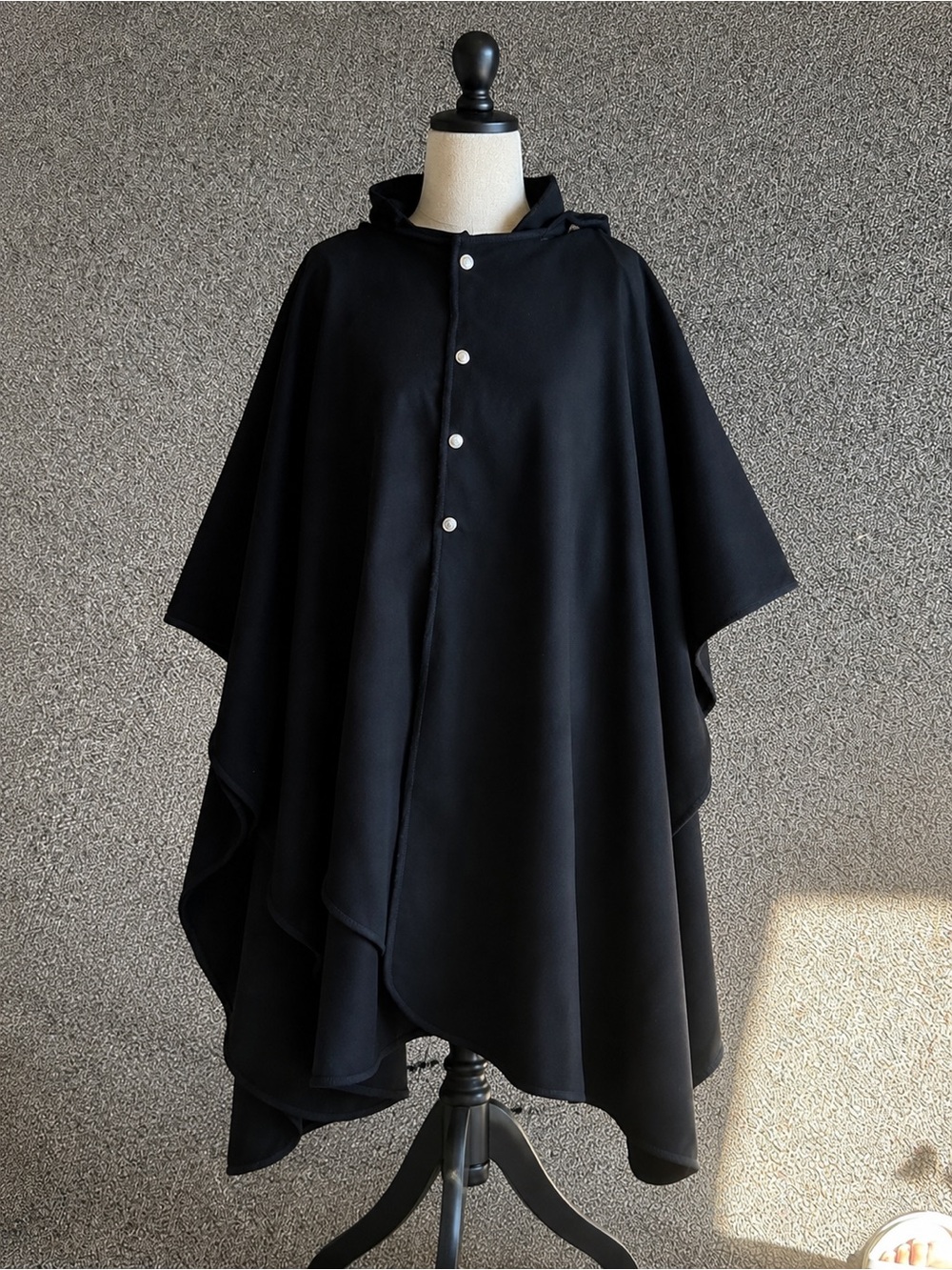 Women’s Black Hooded Rain Cape - Waterproof Poncho
